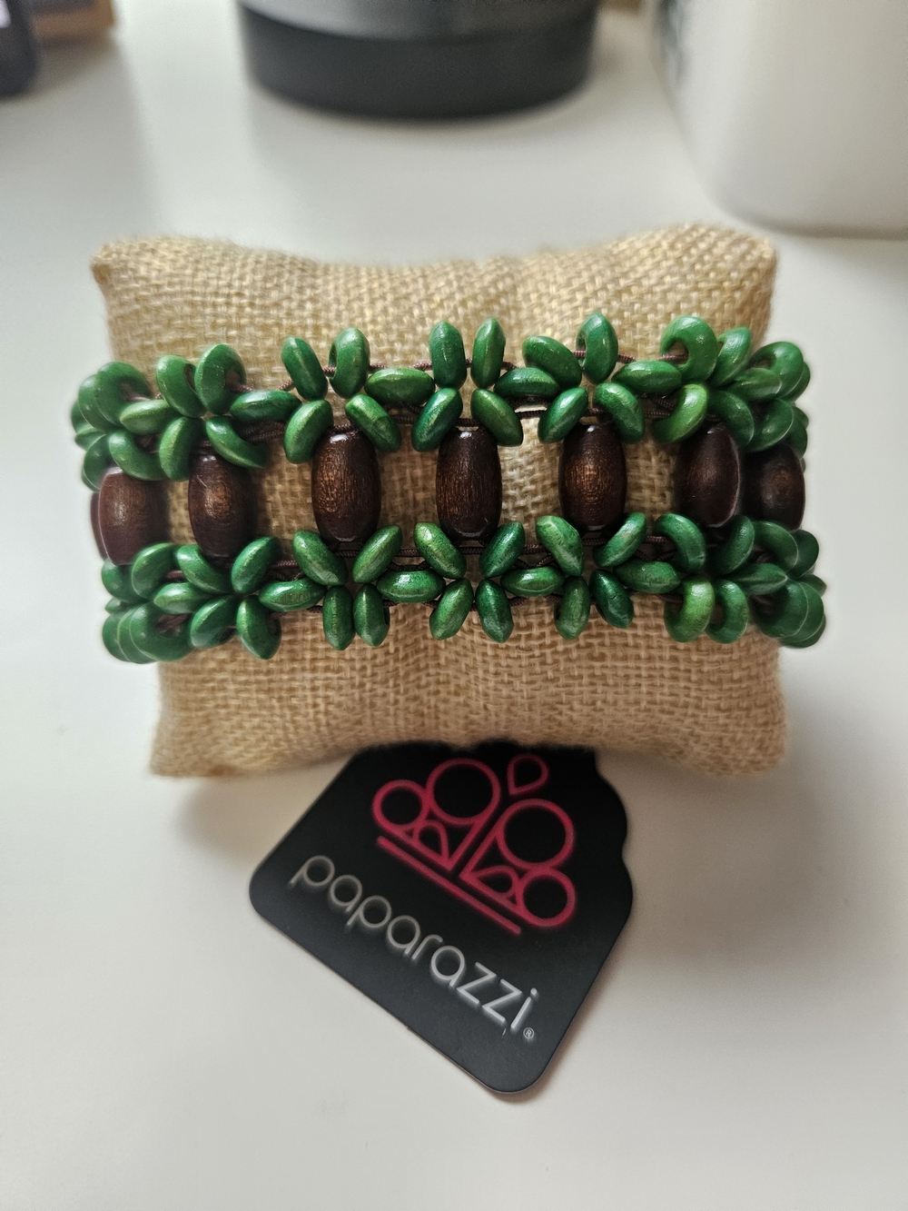 paparazzi Green and Brown Floral Beaded Stretch Bracelet